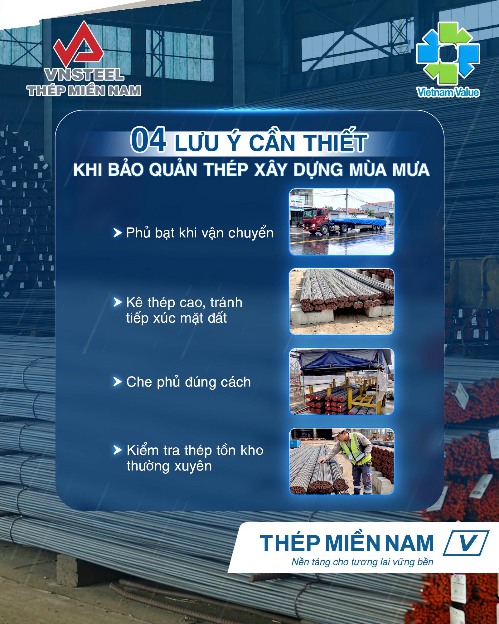 4 lưu ý cần thiết khi bảo quản thép xây dựng mùa mưa